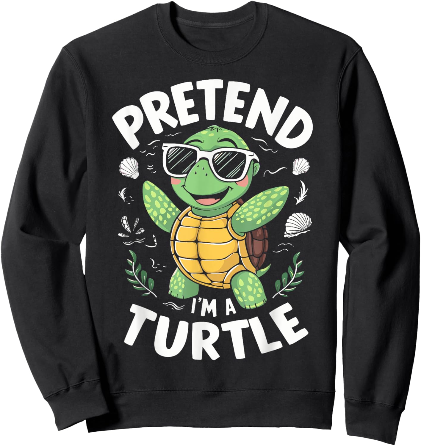 Pretend I'm A Turtle Halloween Party Pretend I'm A Turtle Funny Lazy Halloween Matching -Adults, -Kids Black Cartoon Turtle Neck Short Sleeve Size: Small Sweatshirt - Sweatshirt | Black