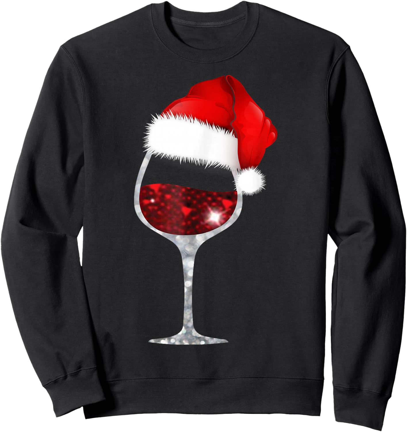 Wine Glass Xmas Christmas Wine Lovers Santa Hat Gift Sweatshirt - Sweatshirt | Black