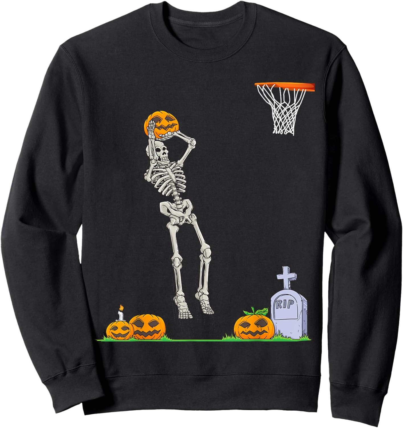Funny Skeleton Basketball Halloween Pumpkin Sweatshirt - Sweatshirt | Black