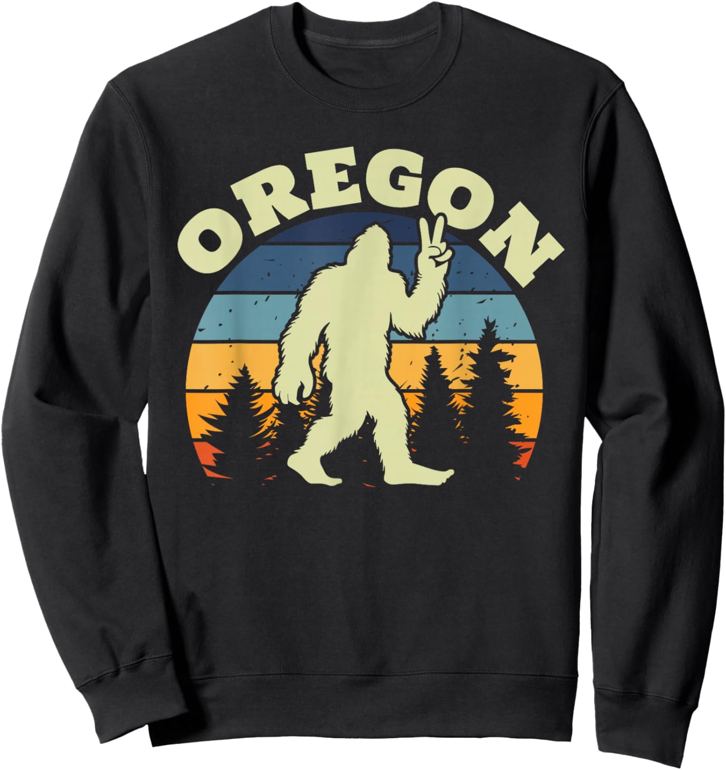 Oregon US State Bigfoot Sasquatch Silhouette Retro Sweatshirt - Sweatshirt | Black