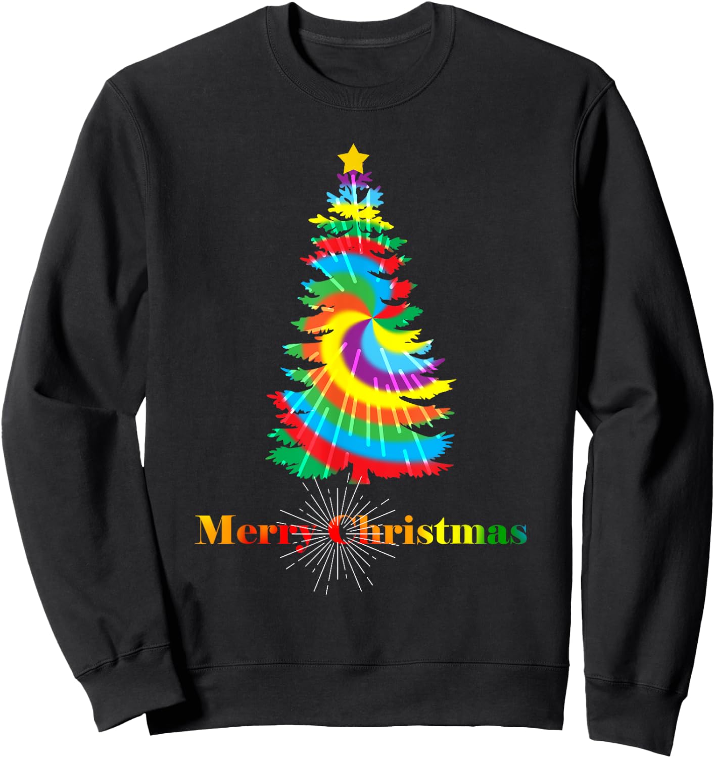 Tie Dye Colorful Retro Family Christmas Tree Holiday Gift Sweatshirt - Sweatshirt | Black