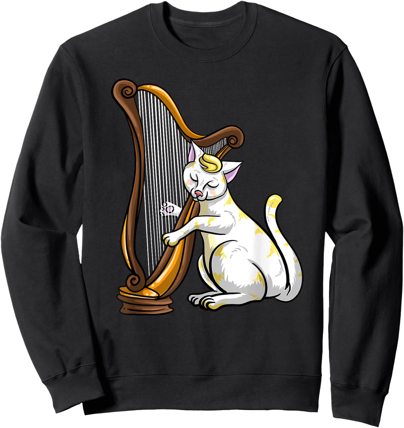 Funny Cat Playing Harp | Cool Love Animal Lyre Musician Gift Sweatshirt - Sweatshirt | Black