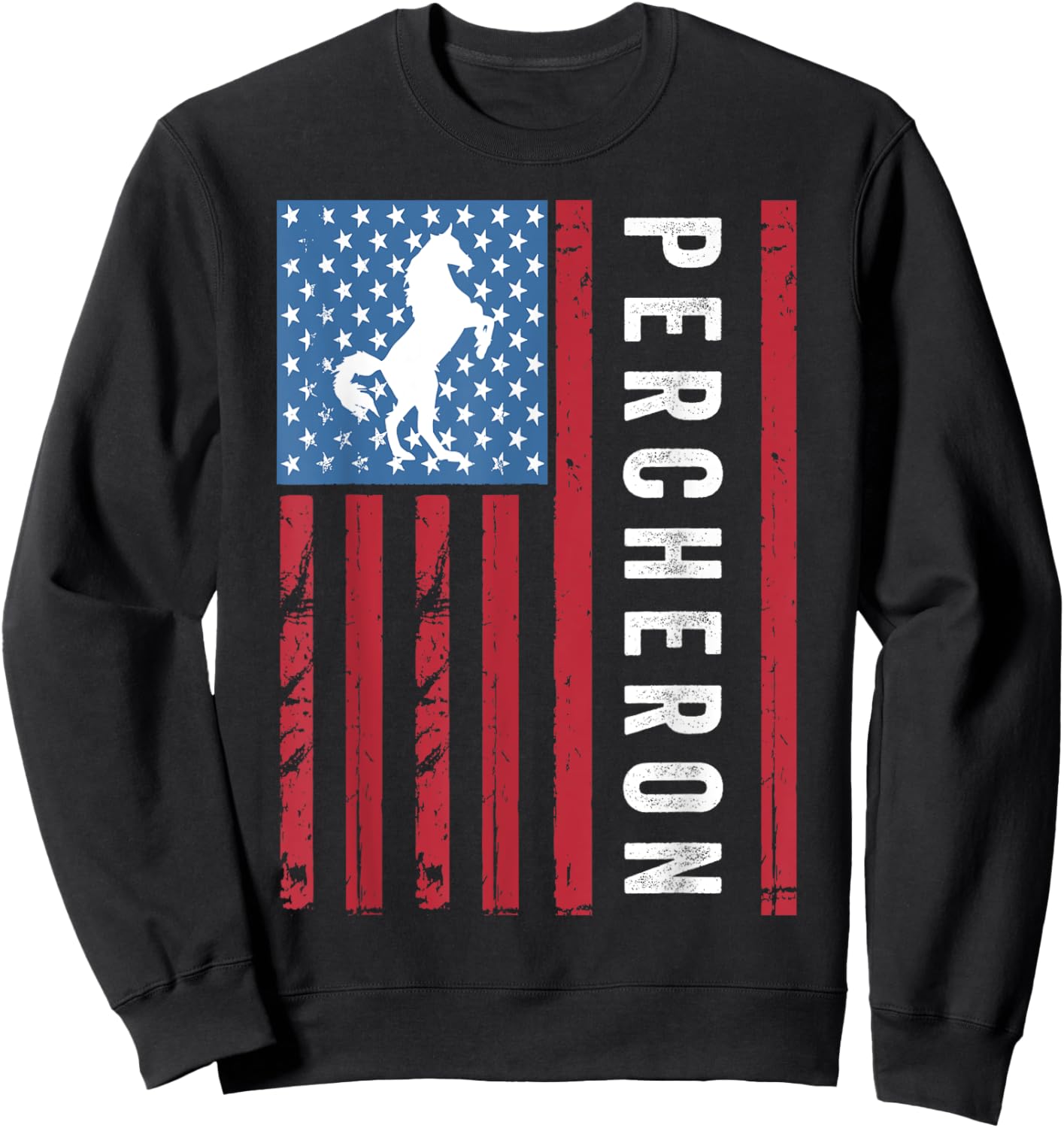 Percheron Horse with American Flag, Percheron Horse Women Kids Men Sweatshirt - Sweatshirt | Black