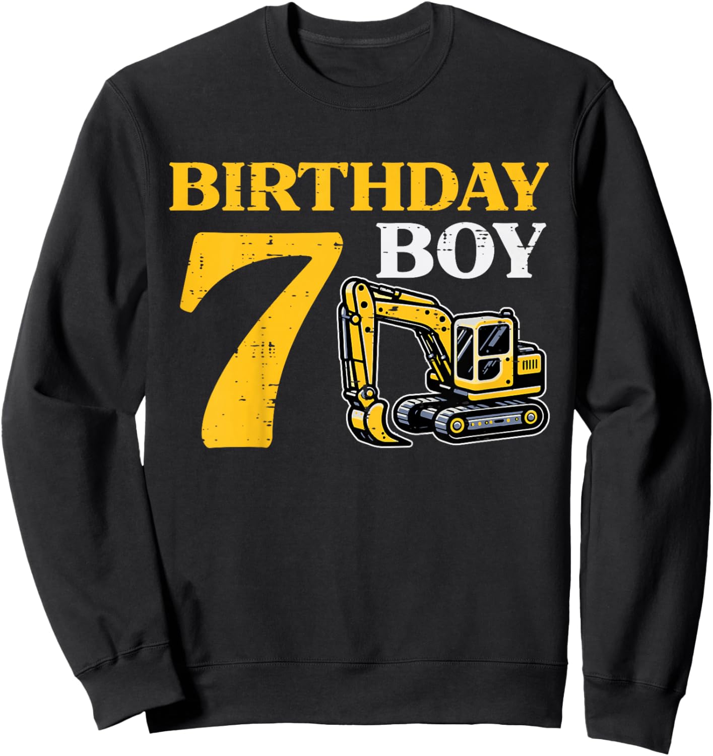 Kids 7th Birthday Boy Excavator 7 Construction Bday Boys Kids Sweatshirt - Sweatshirt | Black
