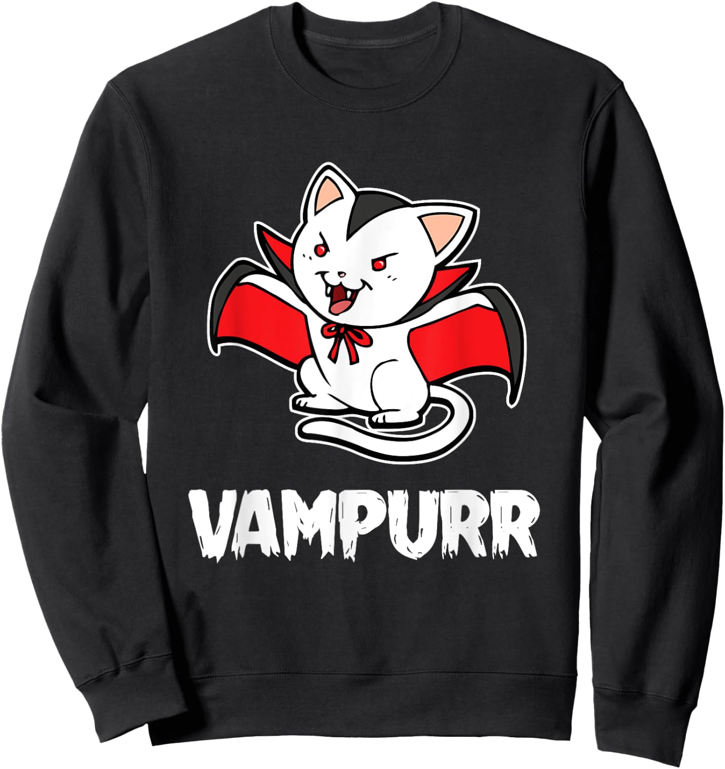 Vampurr Halloween Costume Funny Vampire Kitten Cat Dracula Men Women Kids Sweatshirt - Sweatshirt | Black