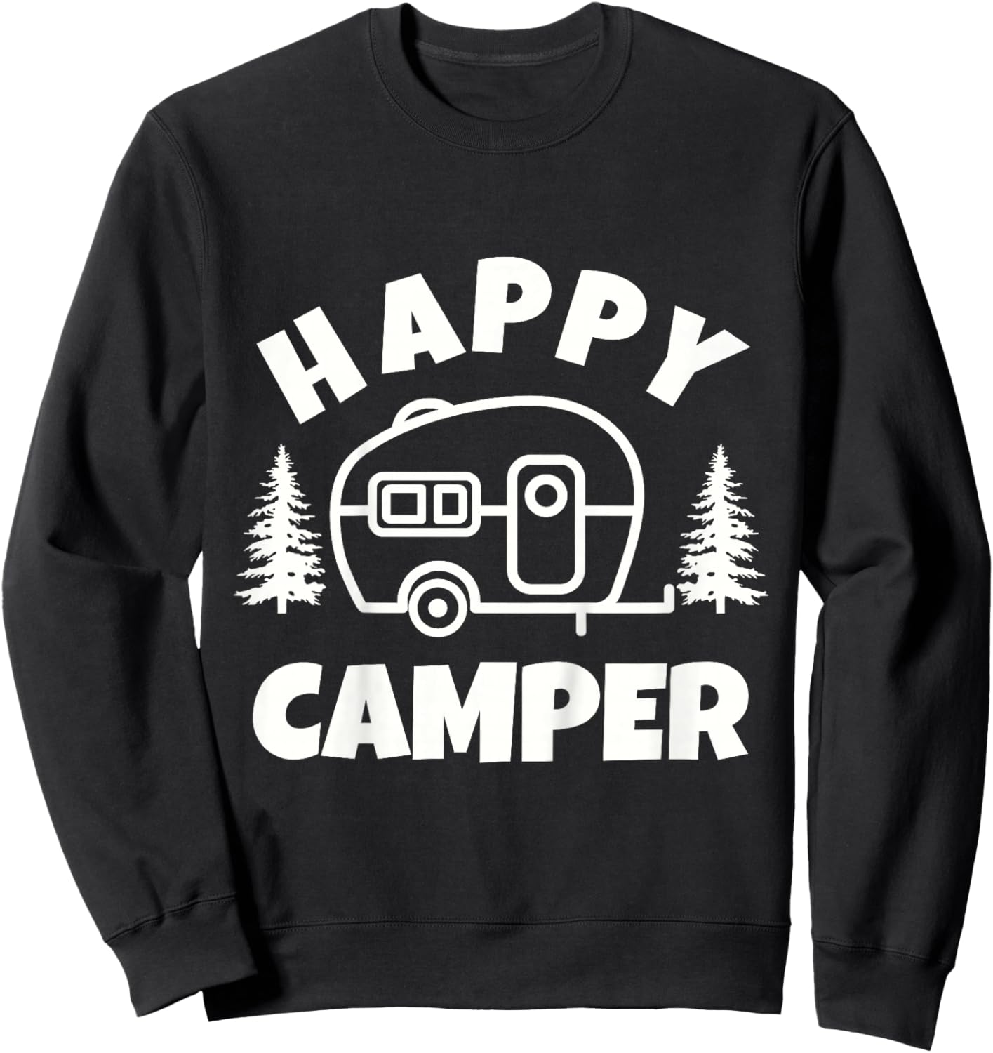 Cute Happy Camper RV Van Camping Summer Road Trip Boys Girls Sweatshirt - Sweatshirt | Black