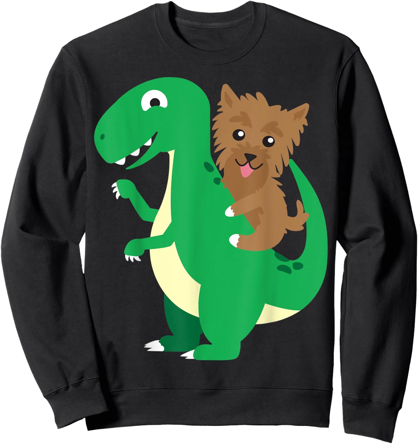 Yorkie Riding T-Rex Cool Dinosaur Dino Dog Halloween Costume Men Women Kids Sweatshirt - Sweatshirt | Black
