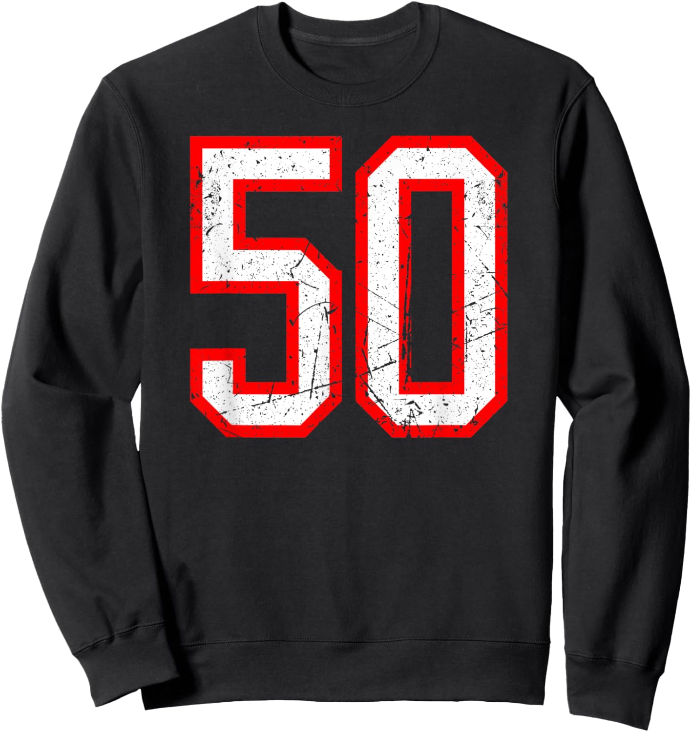 Number #50 White Red Distressed Sport Jersey Lucky Number 50 Sweatshirt - Sweatshirt | Black