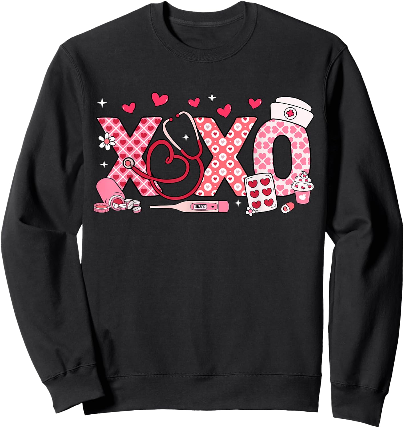 XOXO Nurse Valentines Day Stethoscope Valentine For Nurse Sweatshirt - Sweatshirt | Black