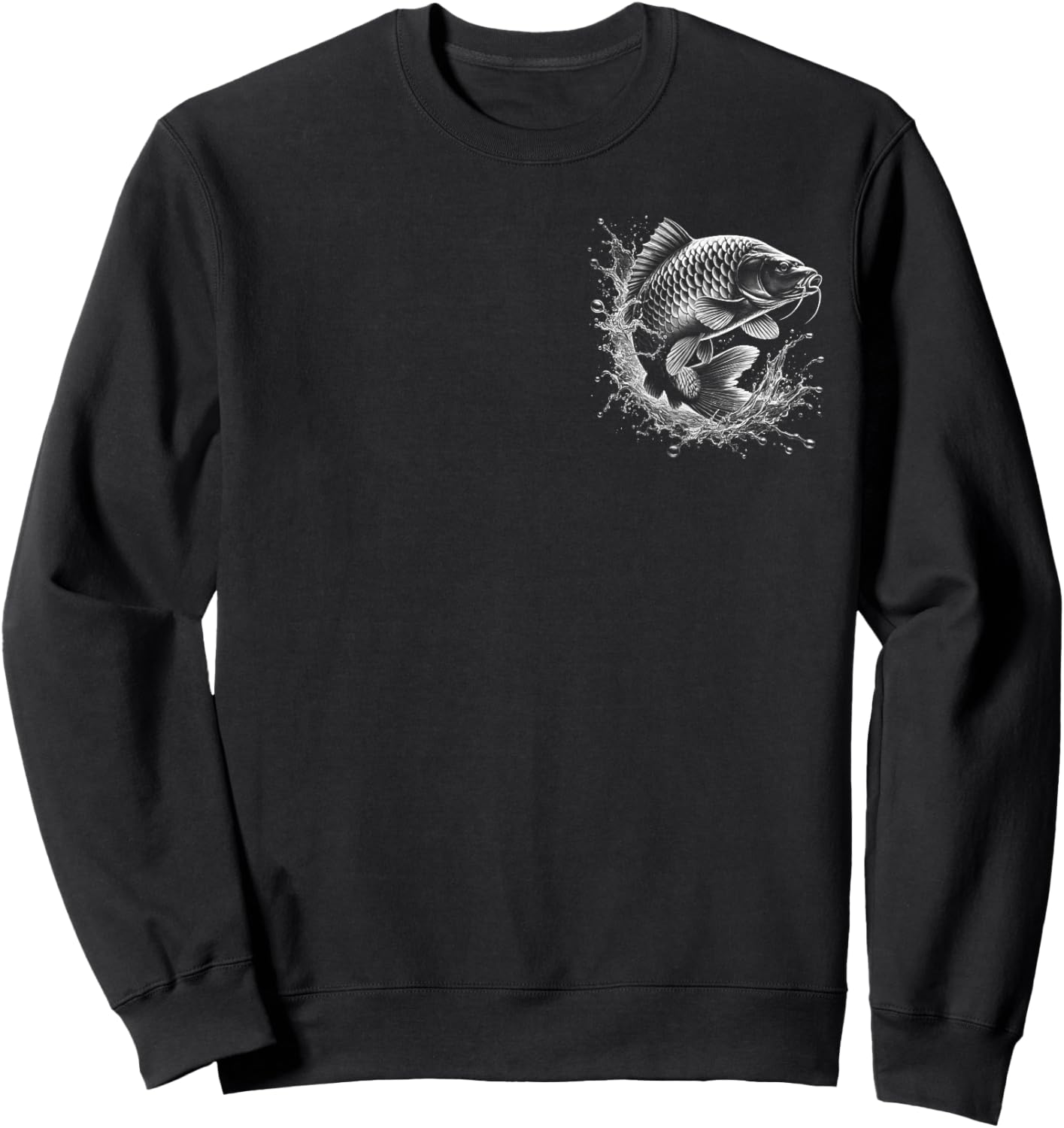 Karpfen im Sprung auf Brust - Fisch-Design für Angler Sweatshirt - Sweatshirt | Black