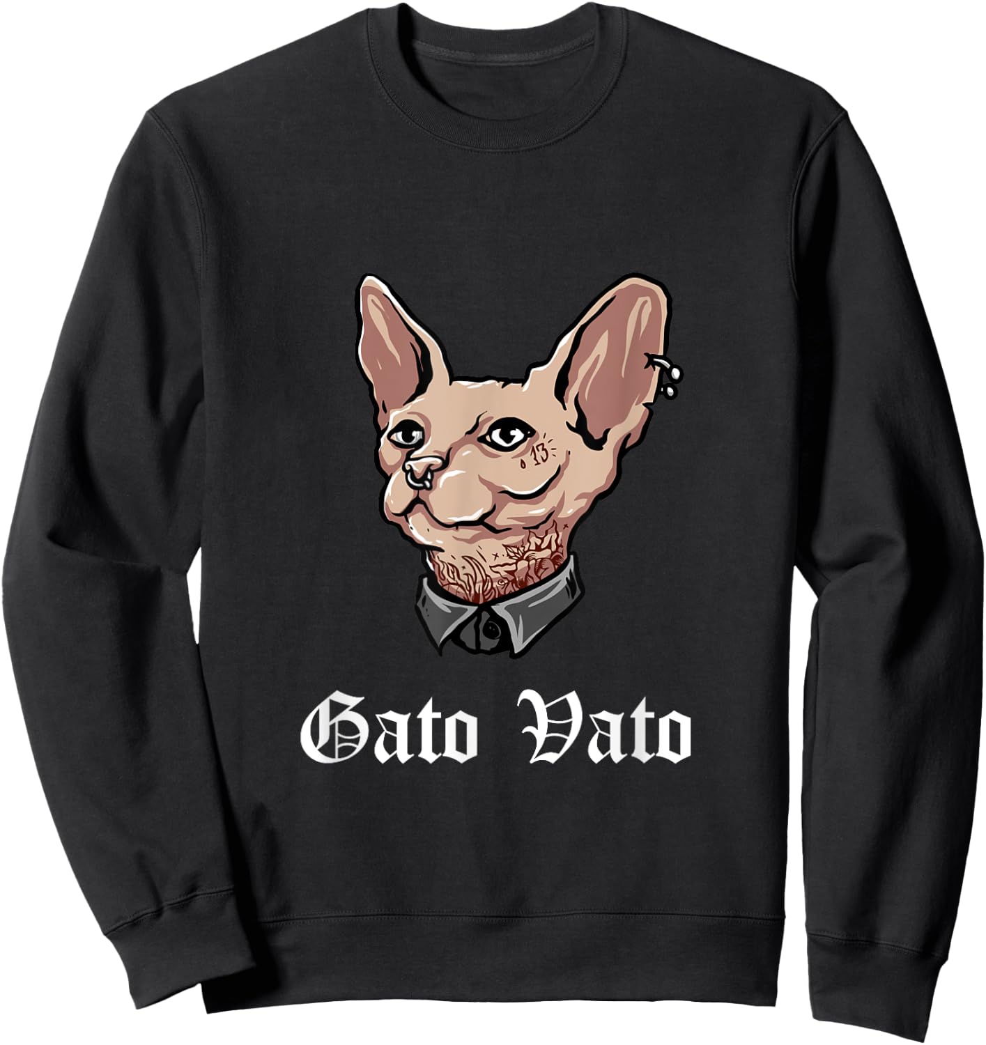 Gato Vato Cholo Gangster Cat Sweatshirt - Sweatshirt | Black