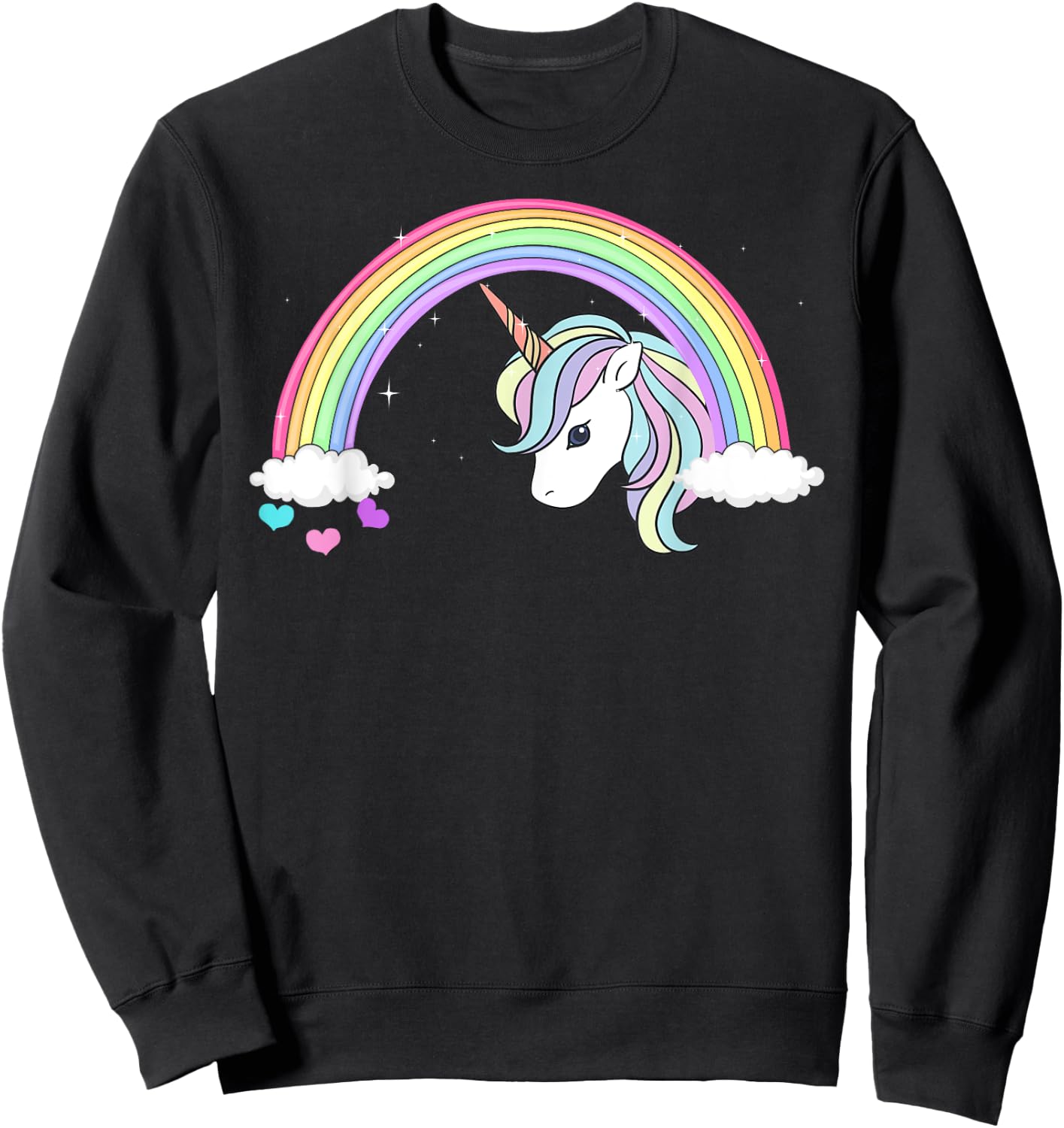 Unicorn Rainbow with Sparkles and Hearts no words wording Sweatshirt - Sweatshirt | Black