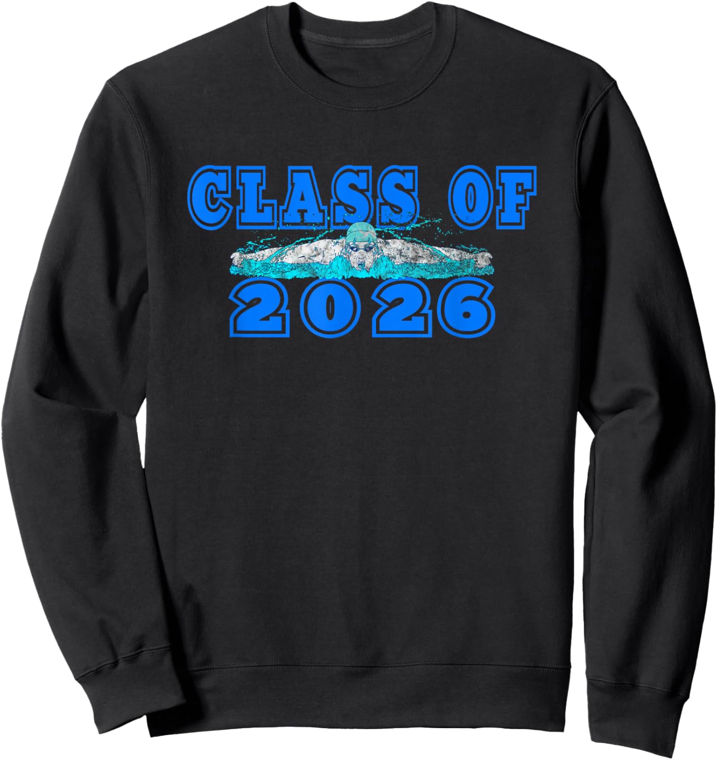 Class of 2026 Senior Swimmer Swimming Team Artwork Blue Sweatshirt - Sweatshirt | Black