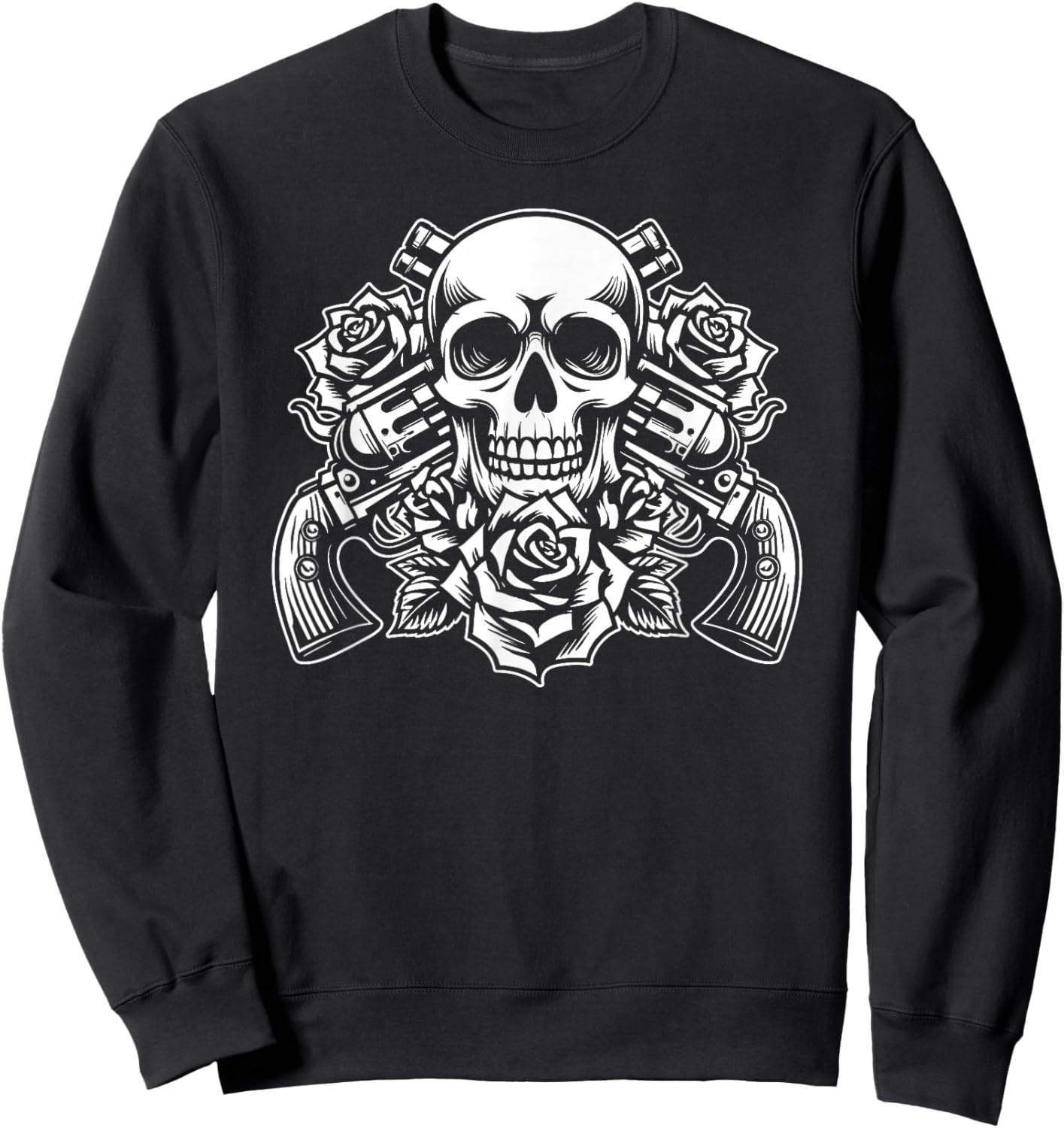 Skeleton Roses Glam Rock 80s - 1980s Guitar Guns Skull Roses Sweatshirt - Sweatshirt | Black