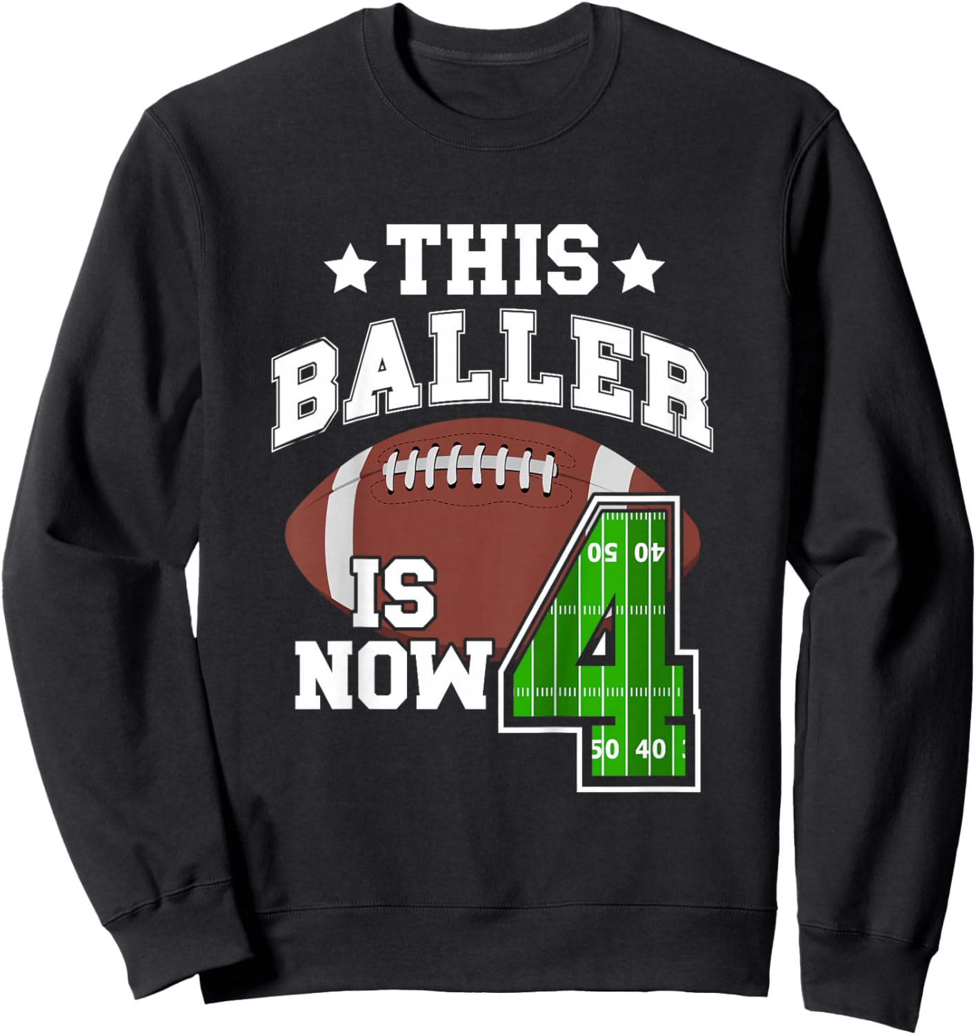 Kids 4th Football Birthday Party 4 Year Old Football Player Sweatshirt - Sweatshirt | Black