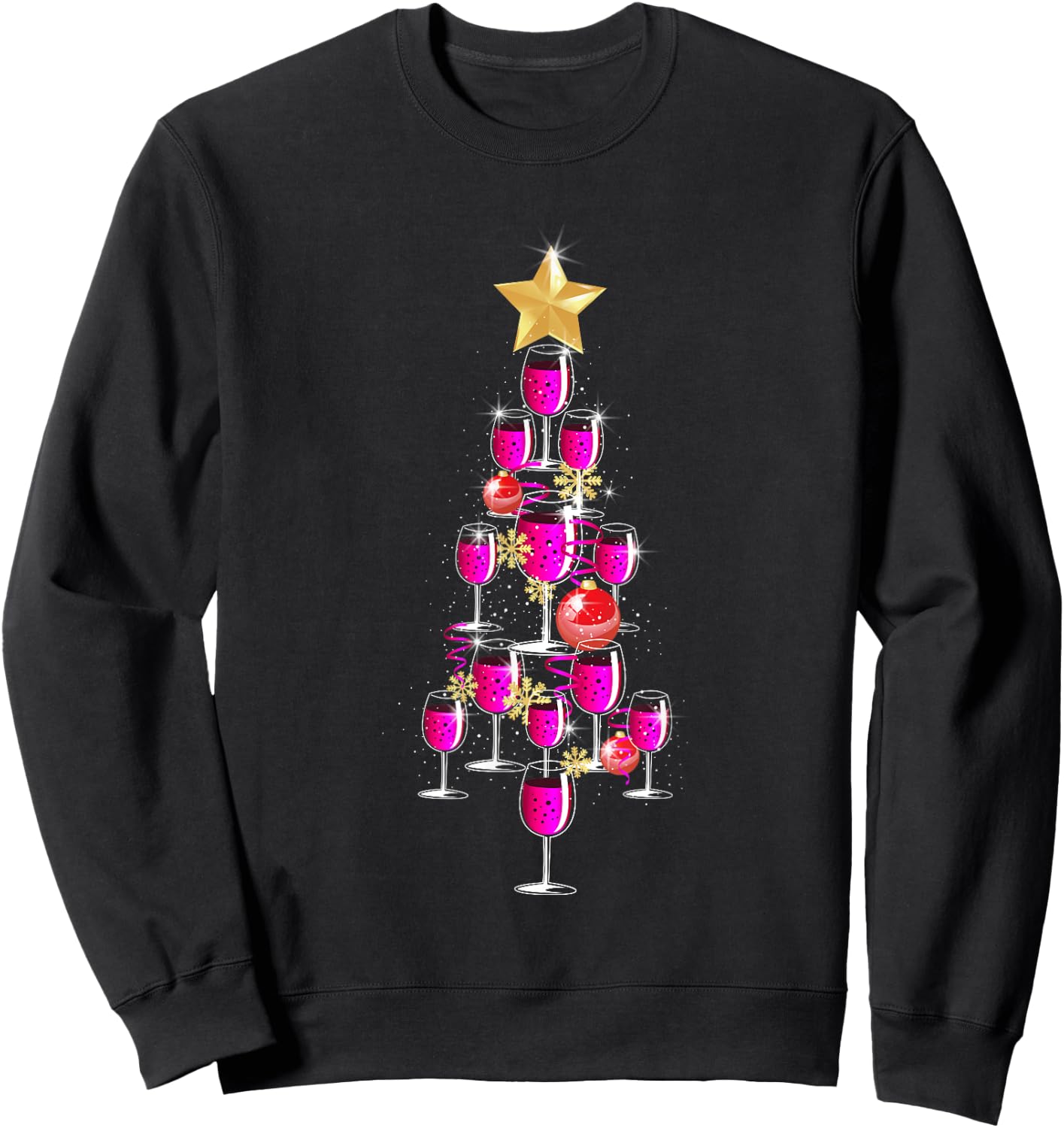 Christmas Tree Wine Glass Drinking Funny Christmas Gifts Sweatshirt - Sweatshirt | Black