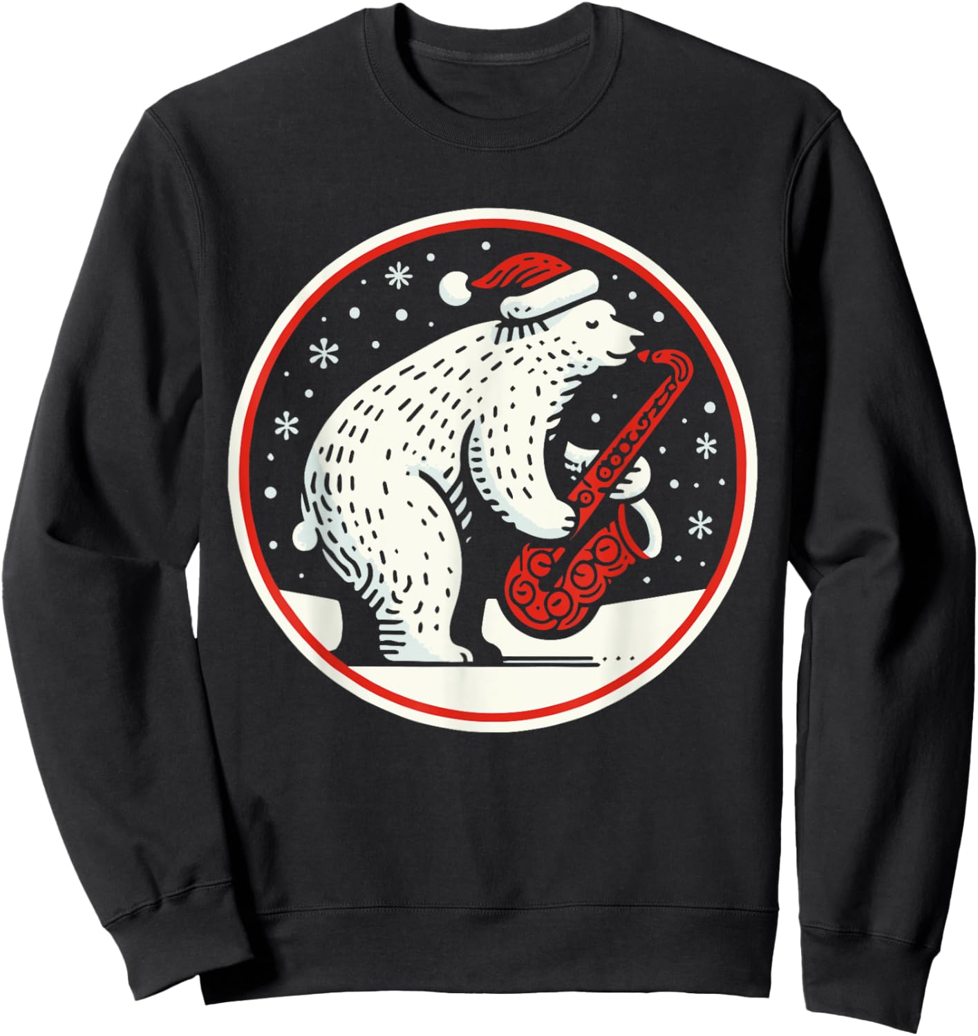 Saxophone Christmas Santa Bear playing Sax Jazz Musician Sweatshirt - Sweatshirt | Black