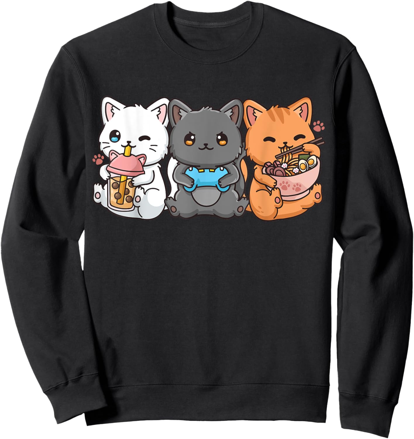 Anime Boba Tea Bubble Tea Gaming Gamer Ramen Cat Small Sweatshirt - Sweatshirt | Black