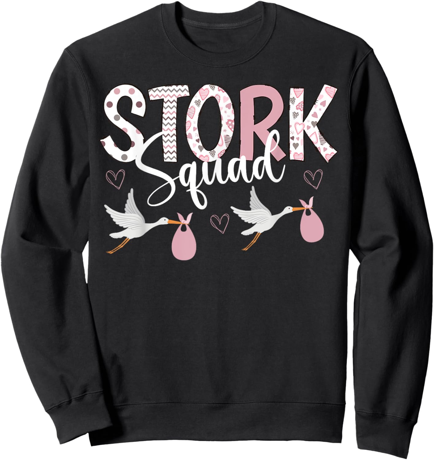 Valentines Stork Squad L&D Mother Baby Unit NICU Nurse Squad Sweatshirt - Sweatshirt | Black