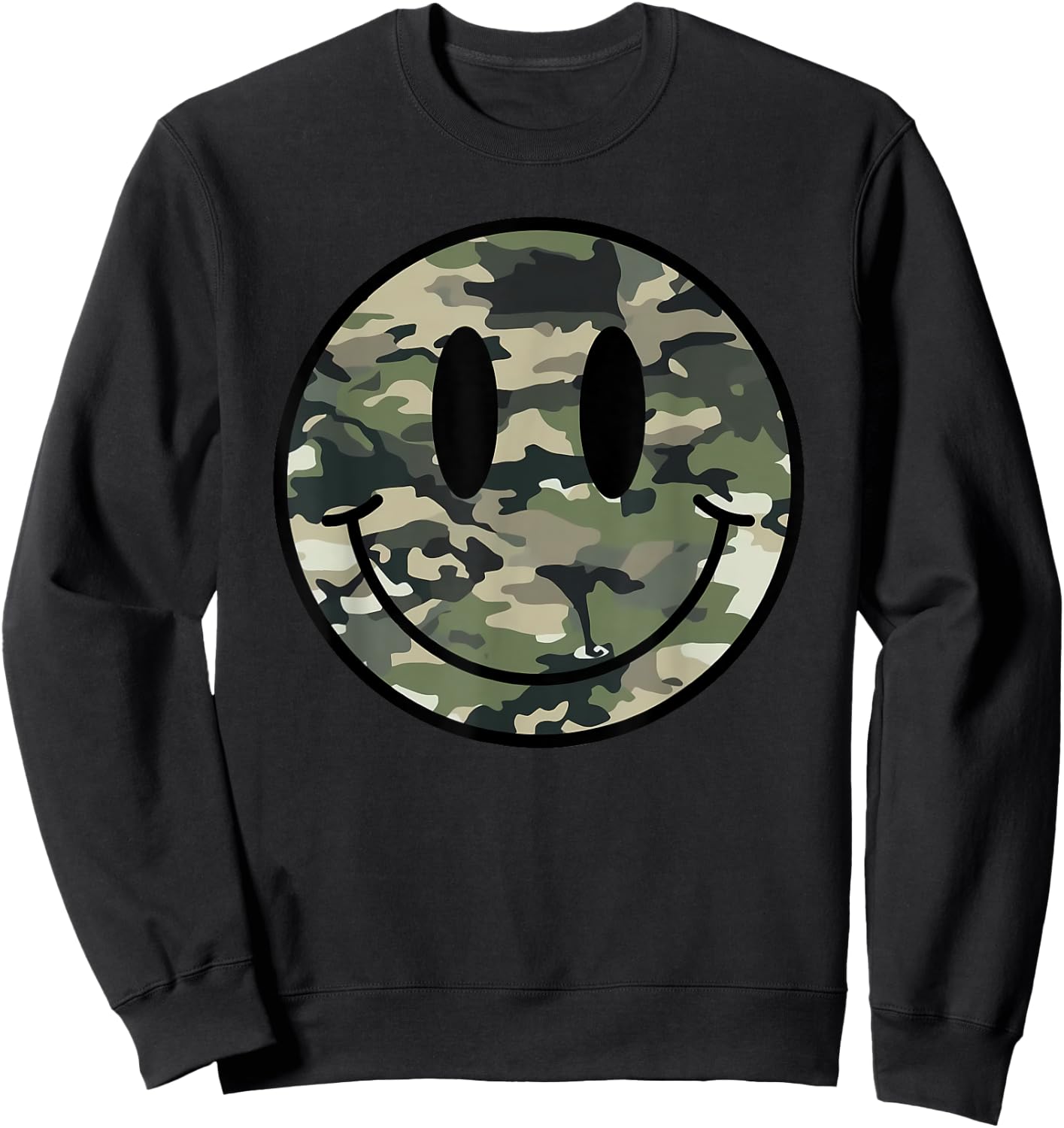 Camouflage Old Camo Happy Face Sweatshirt - Sweatshirt | Black