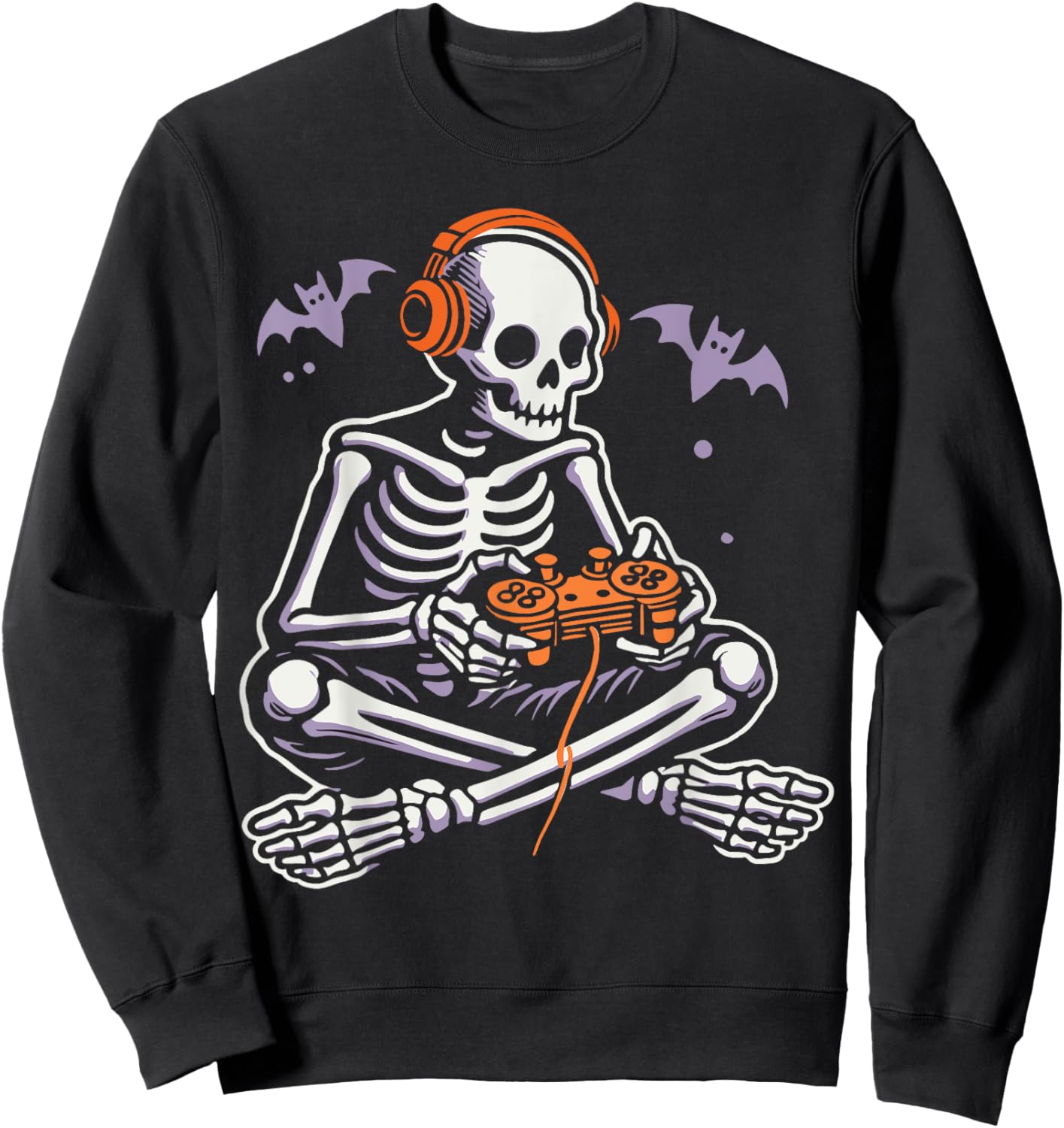 Spooky Skeleton Playing Video Games, Halloween Day Gamer Sweatshirt - Sweatshirt | Black