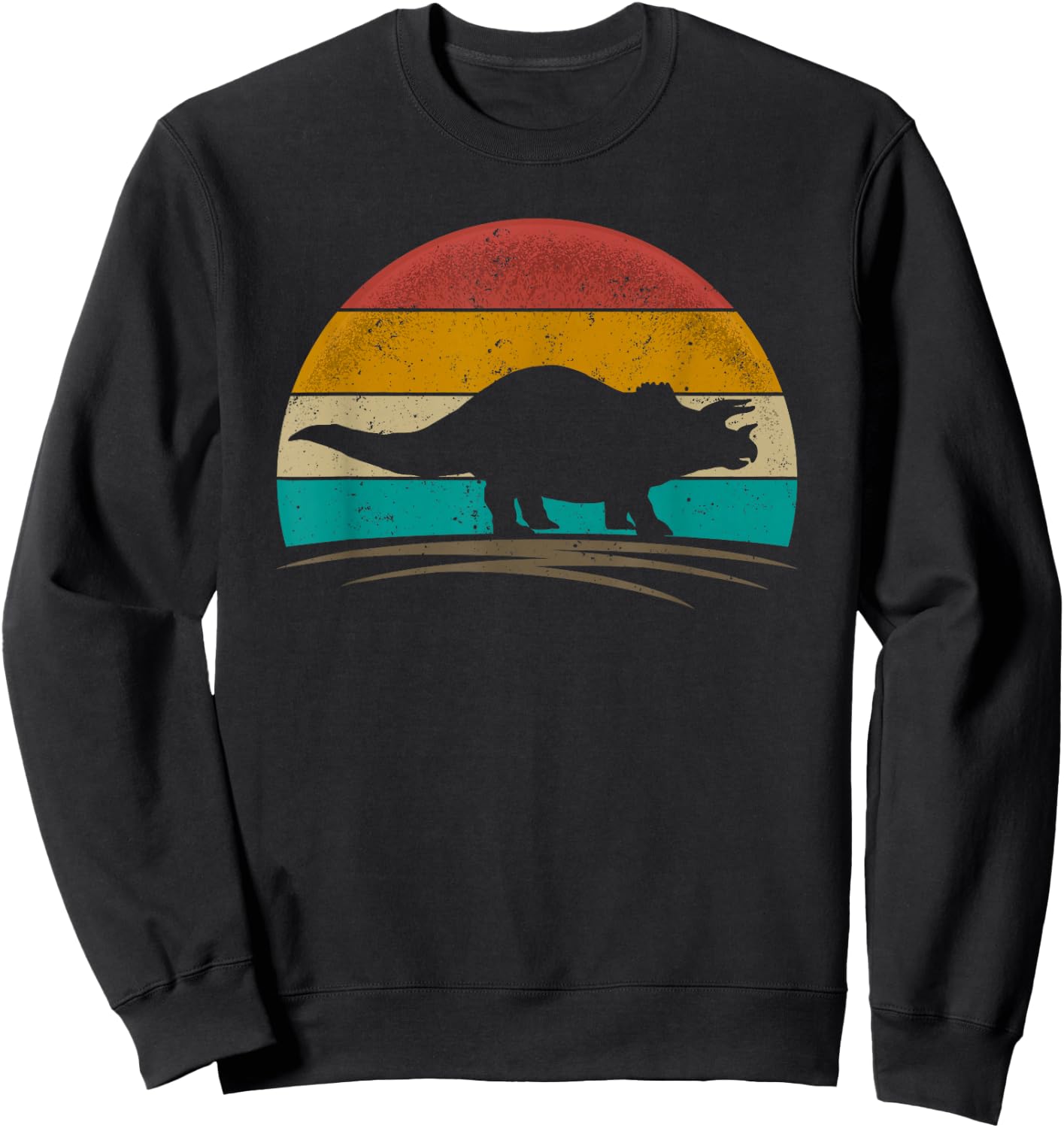 Triceratops Retro Vintage 70s Distressed Men Women Sweatshirt - Sweatshirt | Black