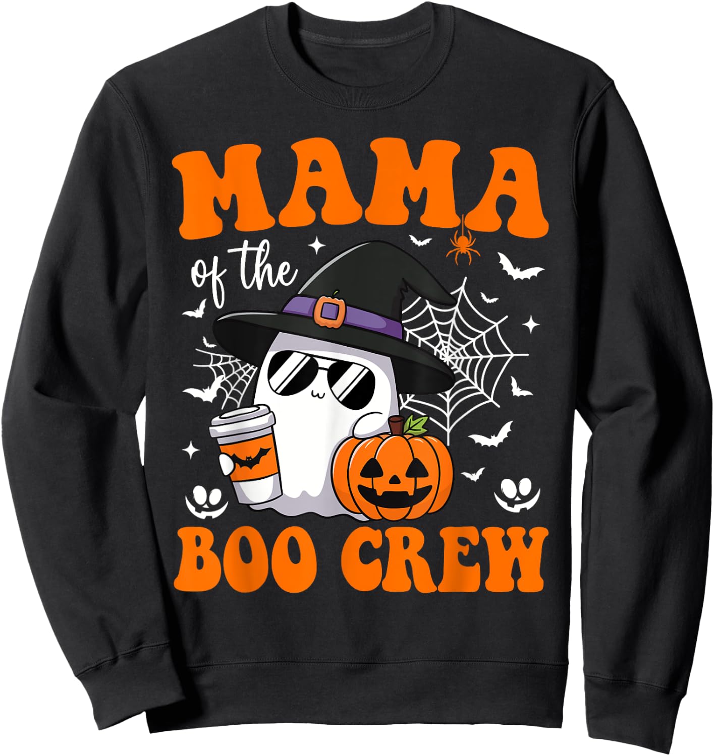Mama of Boo Crew Groovy Ghost Matching Family Halloween Sweatshirt - Sweatshirt | Black