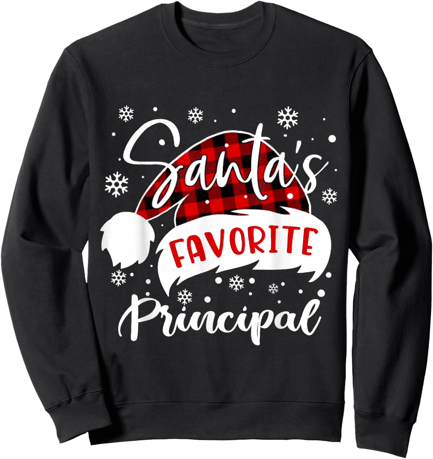 Santa's Favorite Principal Hat Flannel Christmas 2020 Sweatshirt - Sweatshirt | Black