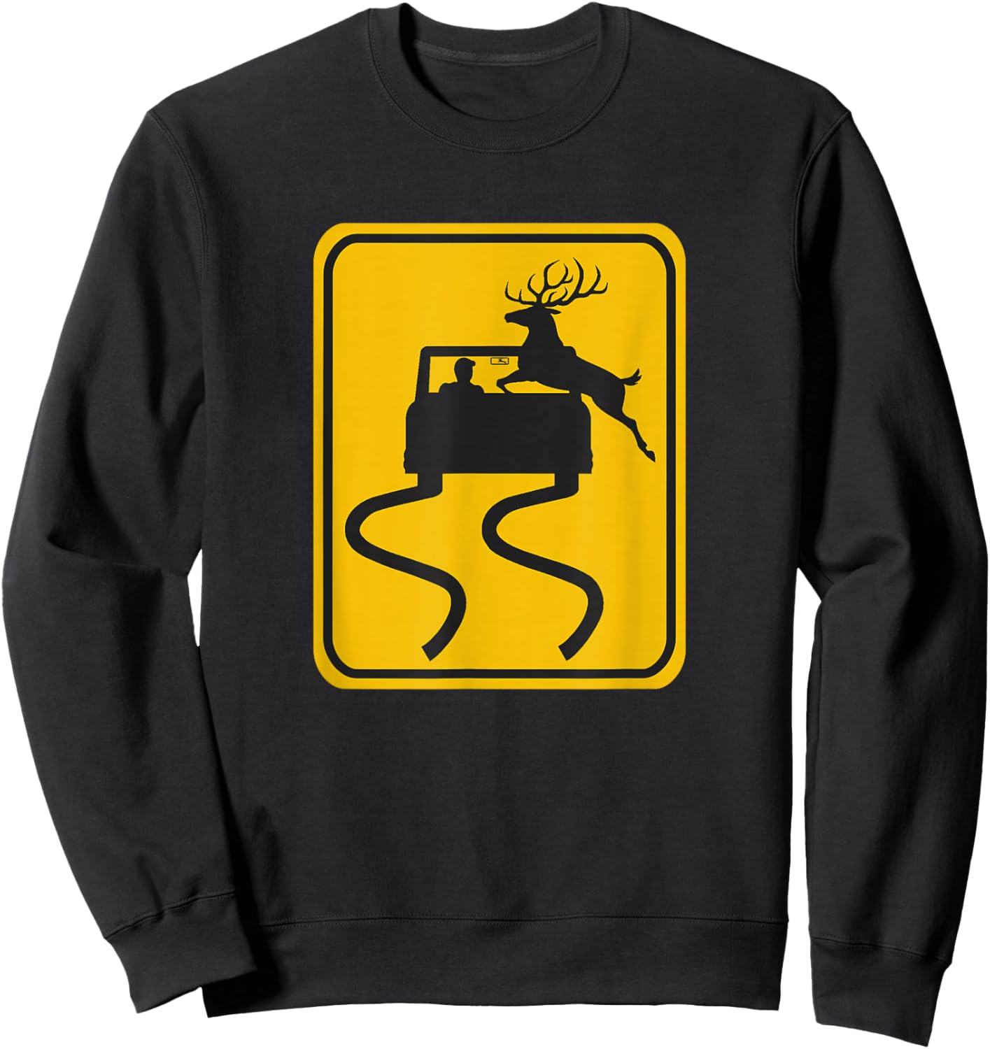 Swerving Car Meets Deer Crossing Road Sign Sweatshirt - Sweatshirt | Black