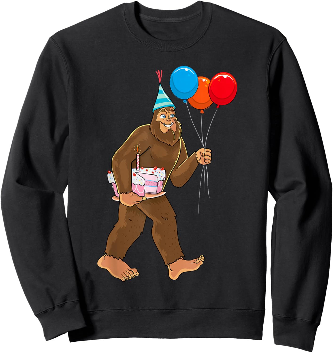 Bigfoot It's My Birthday Party Hat Balloons Boys Sasquatch Sweatshirt - Sweatshirt | Black