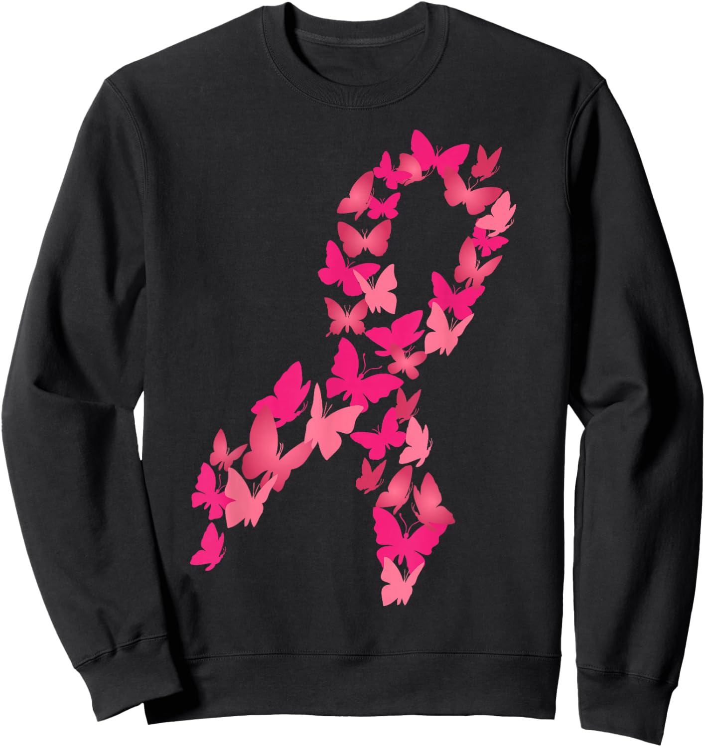 Pink Ribbon Butterfly Cute Breast Cancer Awareness Gift Sweatshirt - Sweatshirt | Black