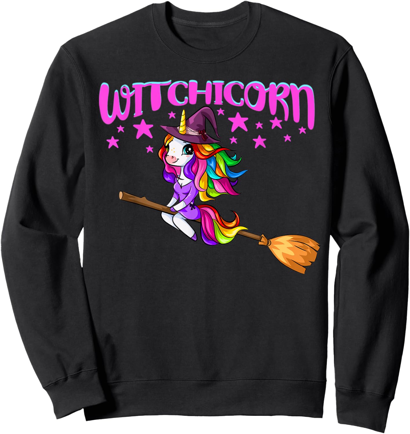 Unicorn Witch On A Broomstick Funny Women Halloween Costume Sweatshirt - Sweatshirt | Black