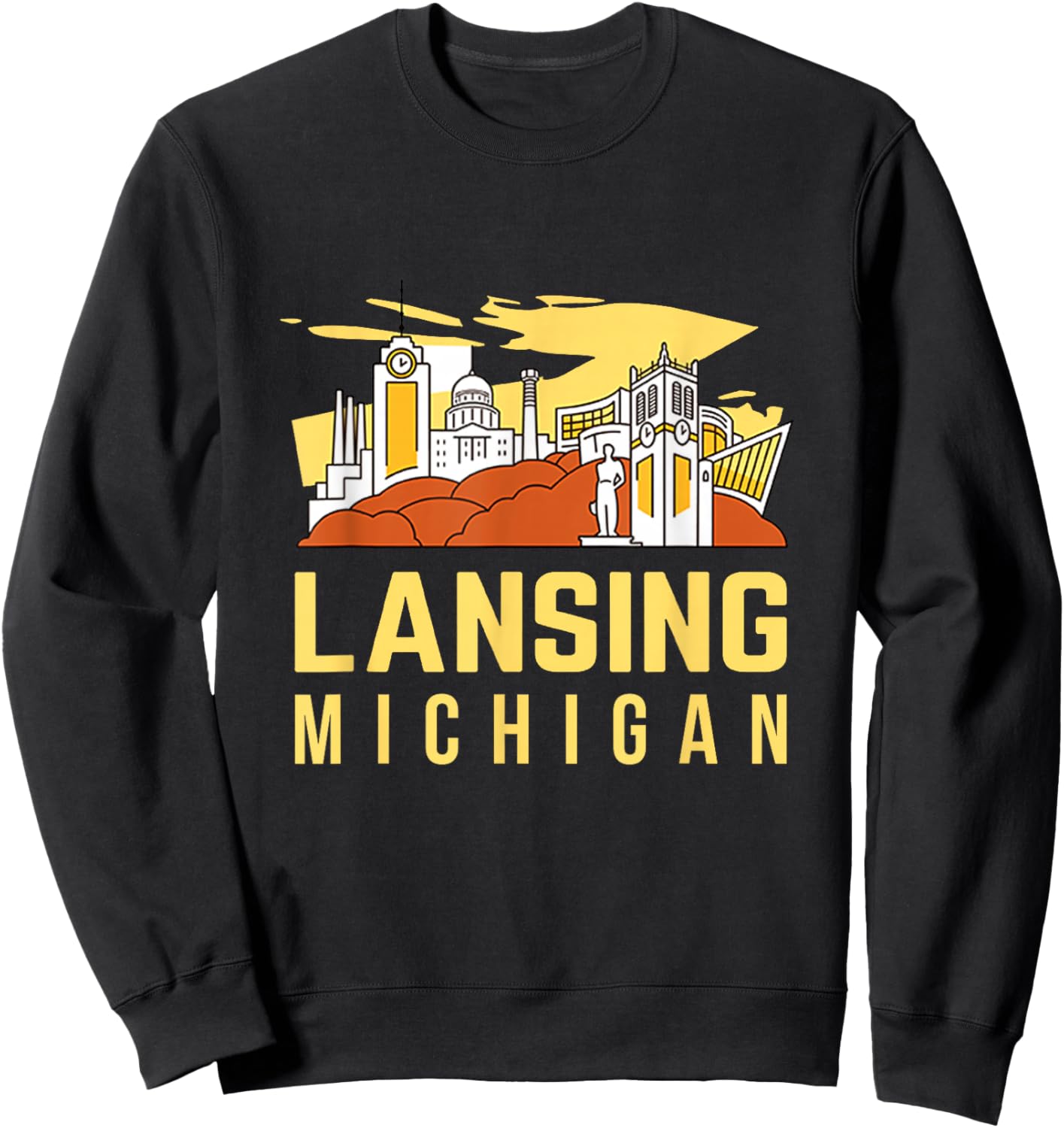Lansing City Skyline And Landmarks Michigan Travel Souvenir Sweatshirt - Sweatshirt | Black