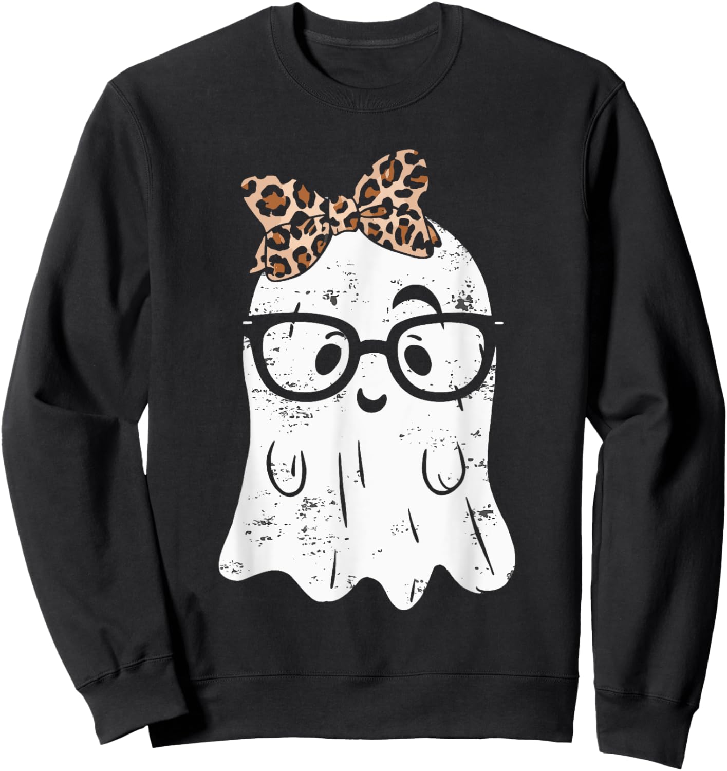 Ghost Eyeglass Girl Halloween Girly Ghost Sweatshirt - Sweatshirt | Black