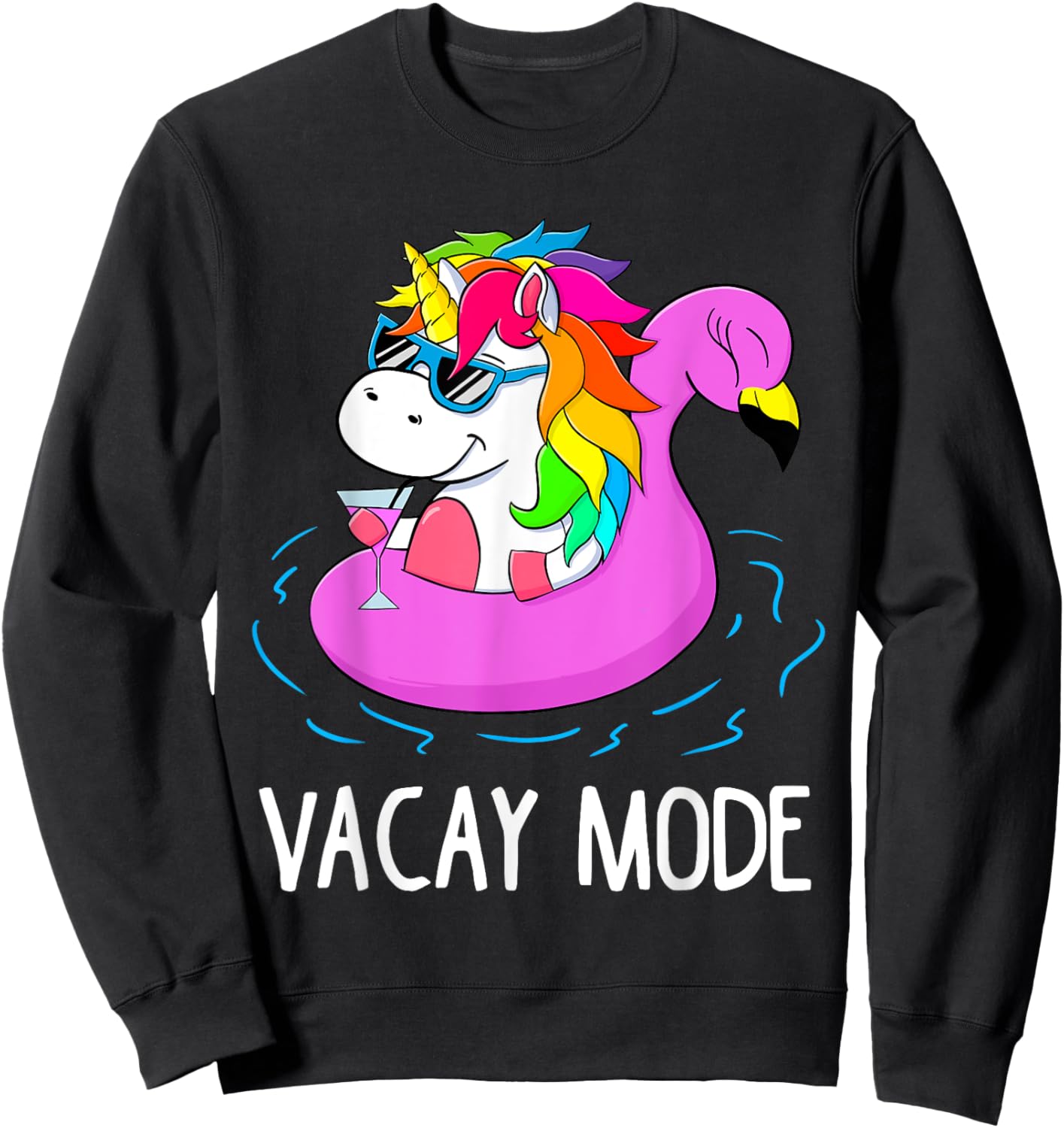 Vacay Mode Cute Unicorn Funny Family Vacation Gift Kids Girl Sweatshirt - Sweatshirt | Black