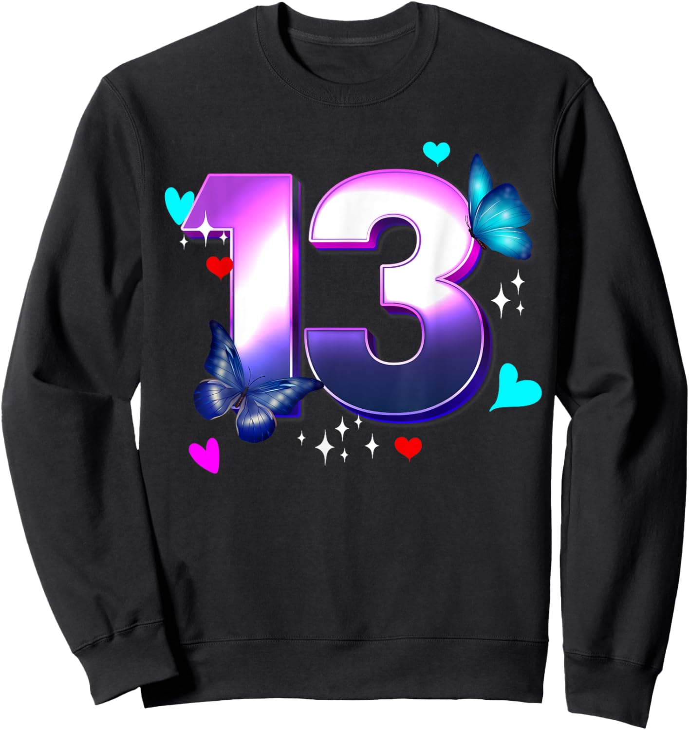 Butterflies - Girls and Boys - 13 Years old - Turn Thirteen Sweatshirt - Sweatshirt | Black