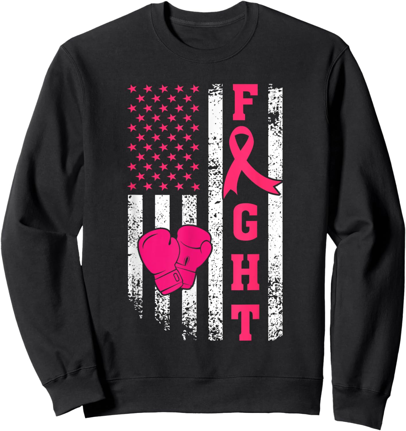 Fight Breast Cancer Survivor American Flag Cancer Awareness Sweatshirt - Sweatshirt | Black