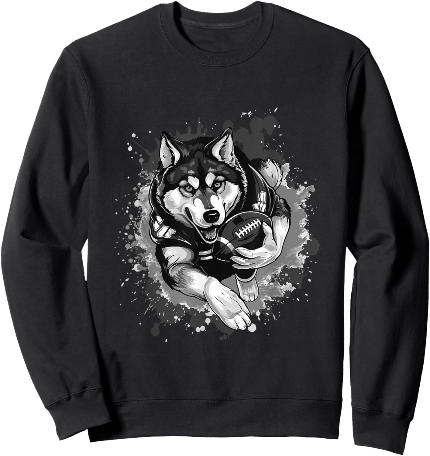 Husky Dog Animal Playing American Football Sports Women Girls Kids Sweatshirt - Sweatshirt | Black