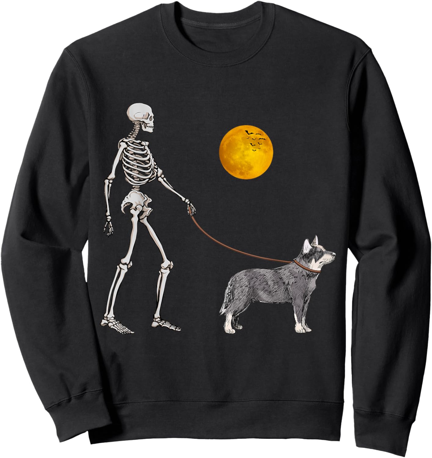 Australian Cattle Skeleton Dog Walking Halloween Costume Women Girls Kids Sweatshirt - Sweatshirt | Black