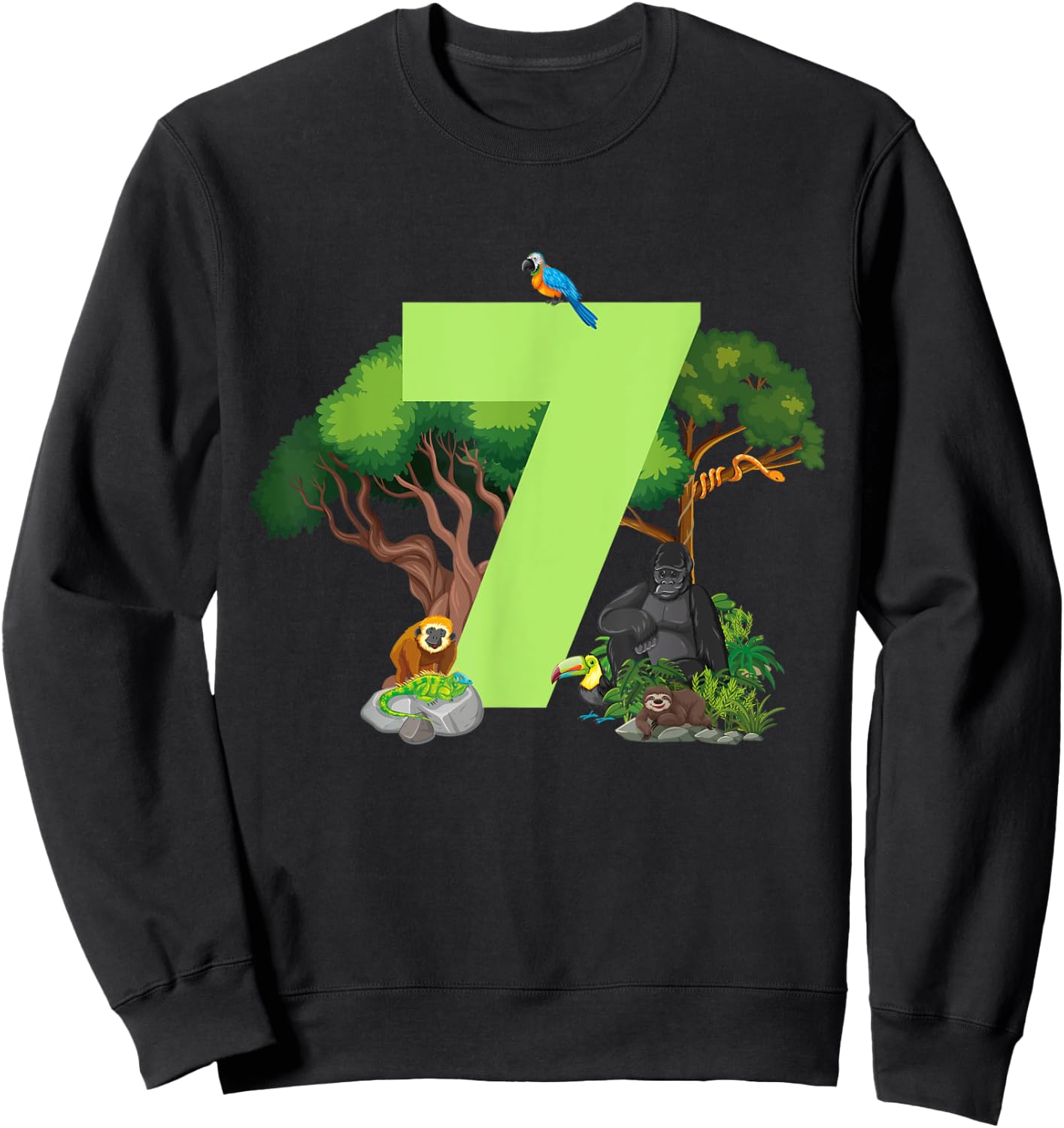 7th Birthday Jungle Animals Safari Rainforest 7 Year Old Sweatshirt - Sweatshirt | Black