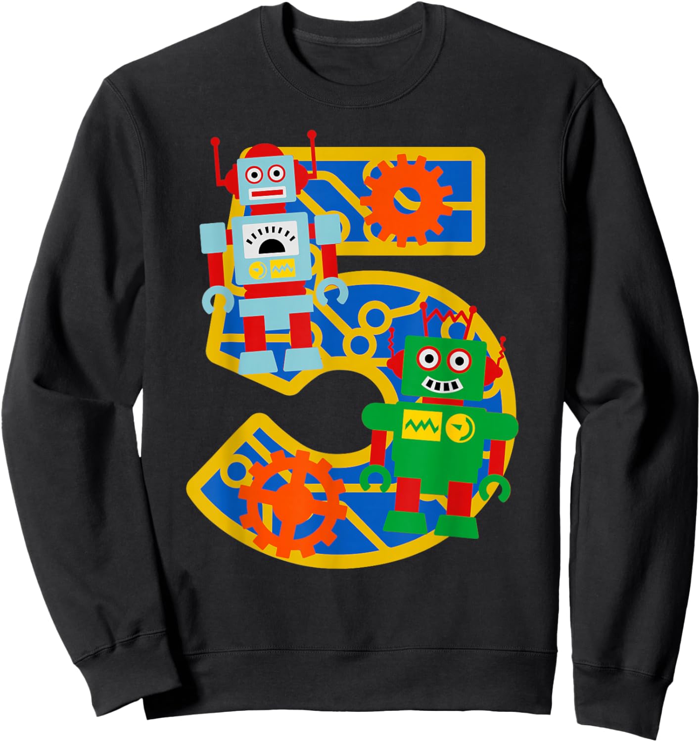 5th Birthday Kids 5 Year Old Little Robot Robotics Engineer Sweatshirt - Sweatshirt | Black