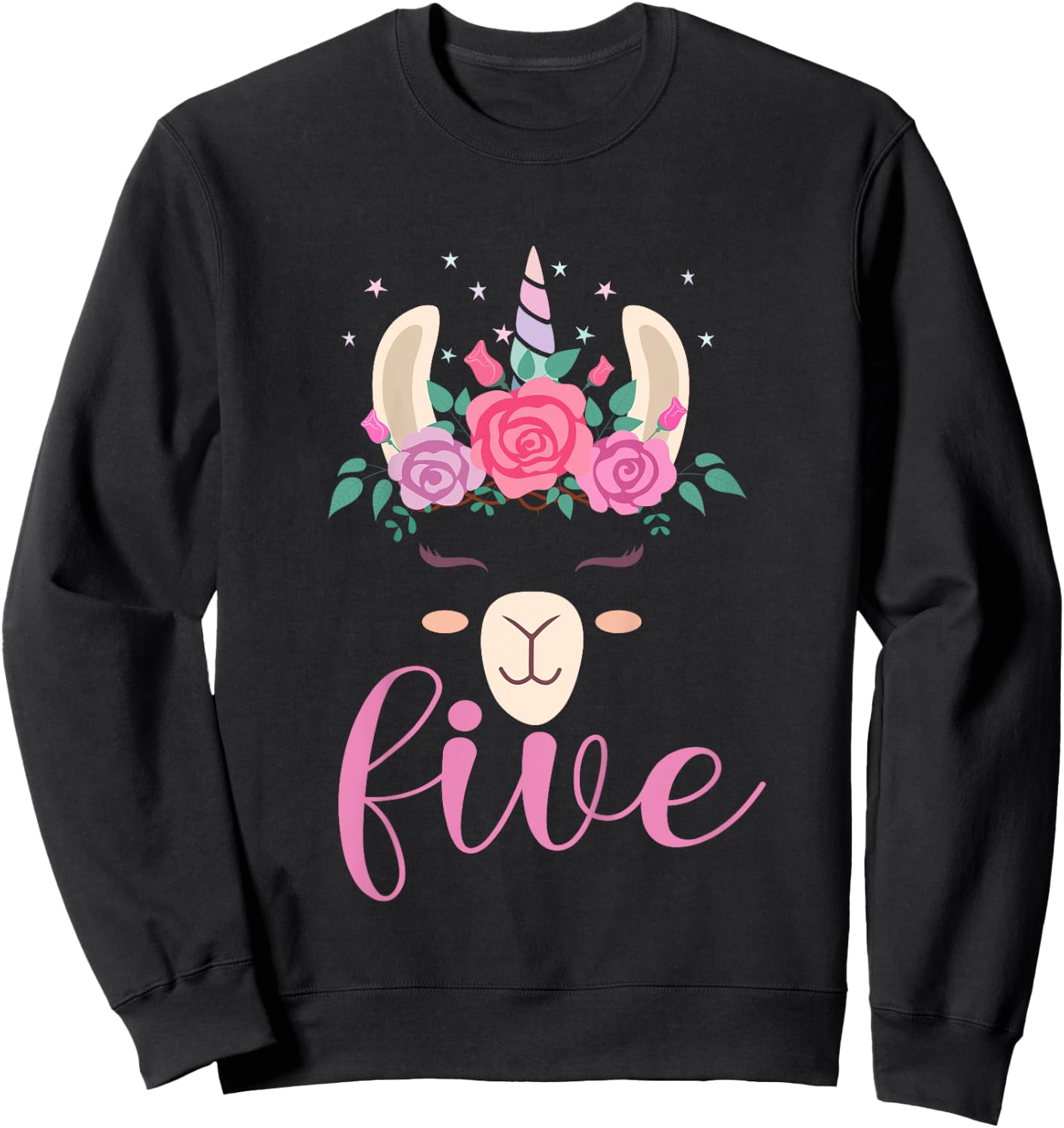 Kids 5 year Old Llamacorn Birthday Party Llama Unicorn 5th Gift Sweatshirt - Sweatshirt | Black