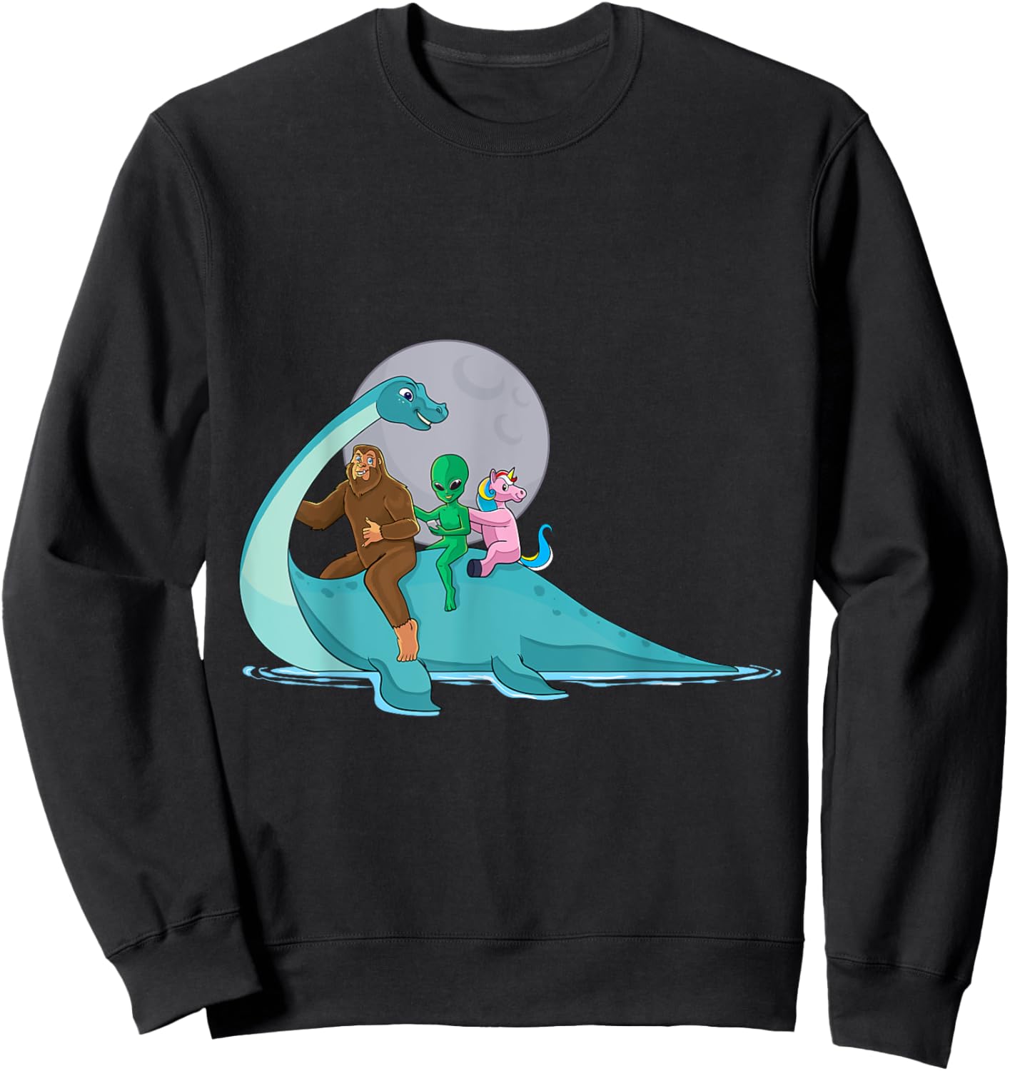 Alien Bigfoot Unicorn Riding Loch Ness Monster Cryptozoology Sweatshirt - Sweatshirt | Black
