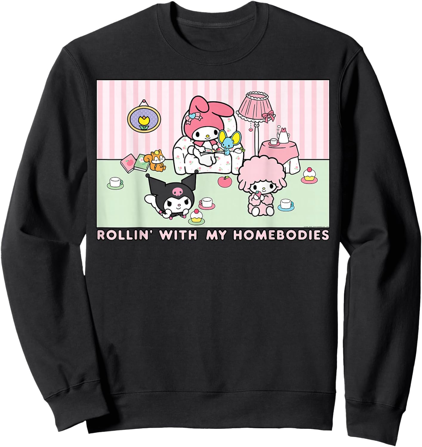 My Melody and Kuromi Rollin with My Homebodies Small Sweatshirt - Sweatshirt | Black