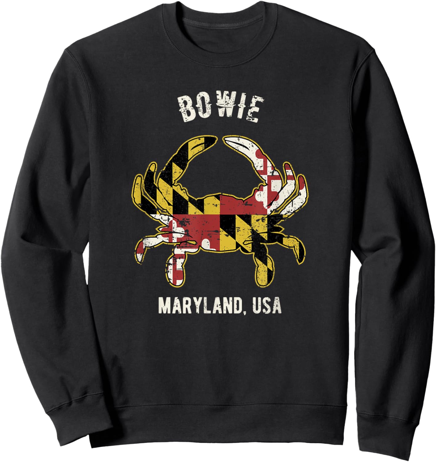 Bowie Maryland USA Crab Vintage Distressed Style Design Sweatshirt - Sweatshirt | Black