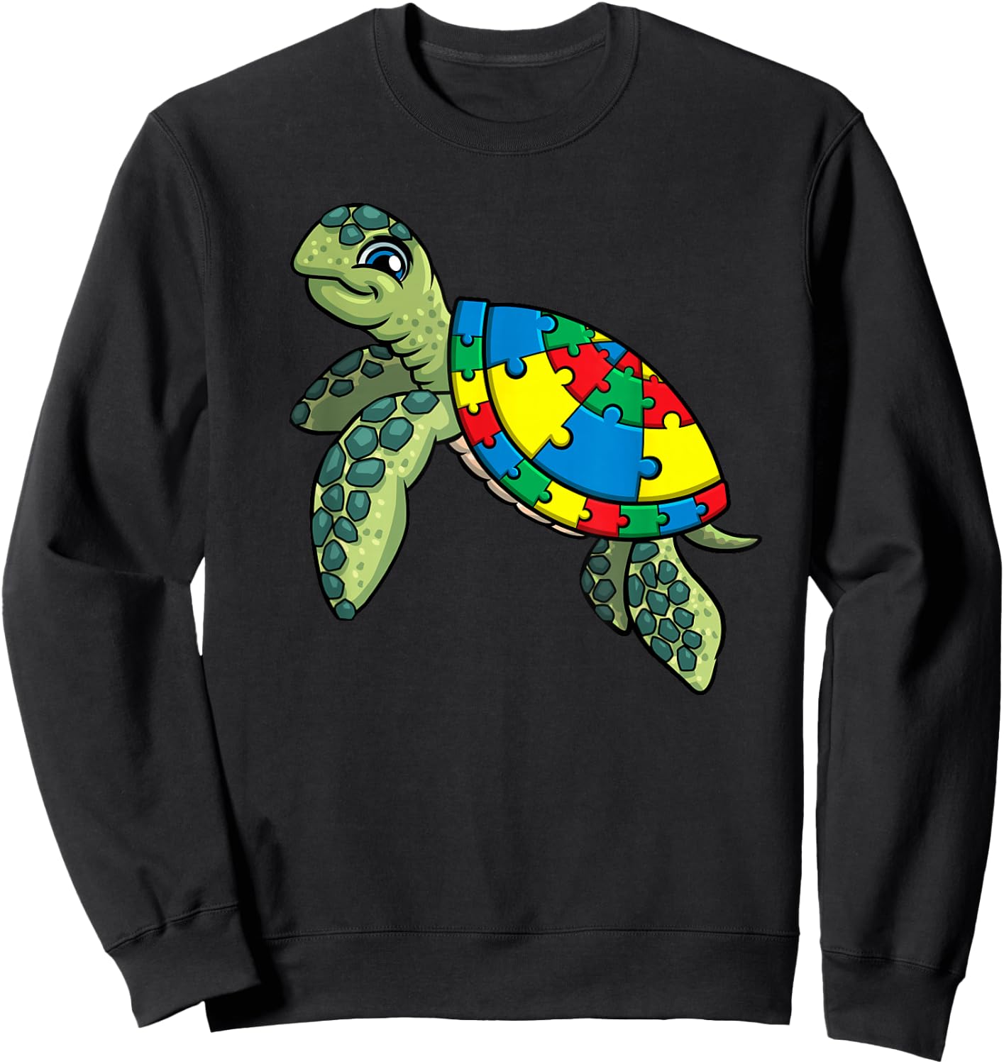 Turtle Puzzle Pieces For Autism Awareness Kids Women Teacher Sweatshirt - Sweatshirt | Black
