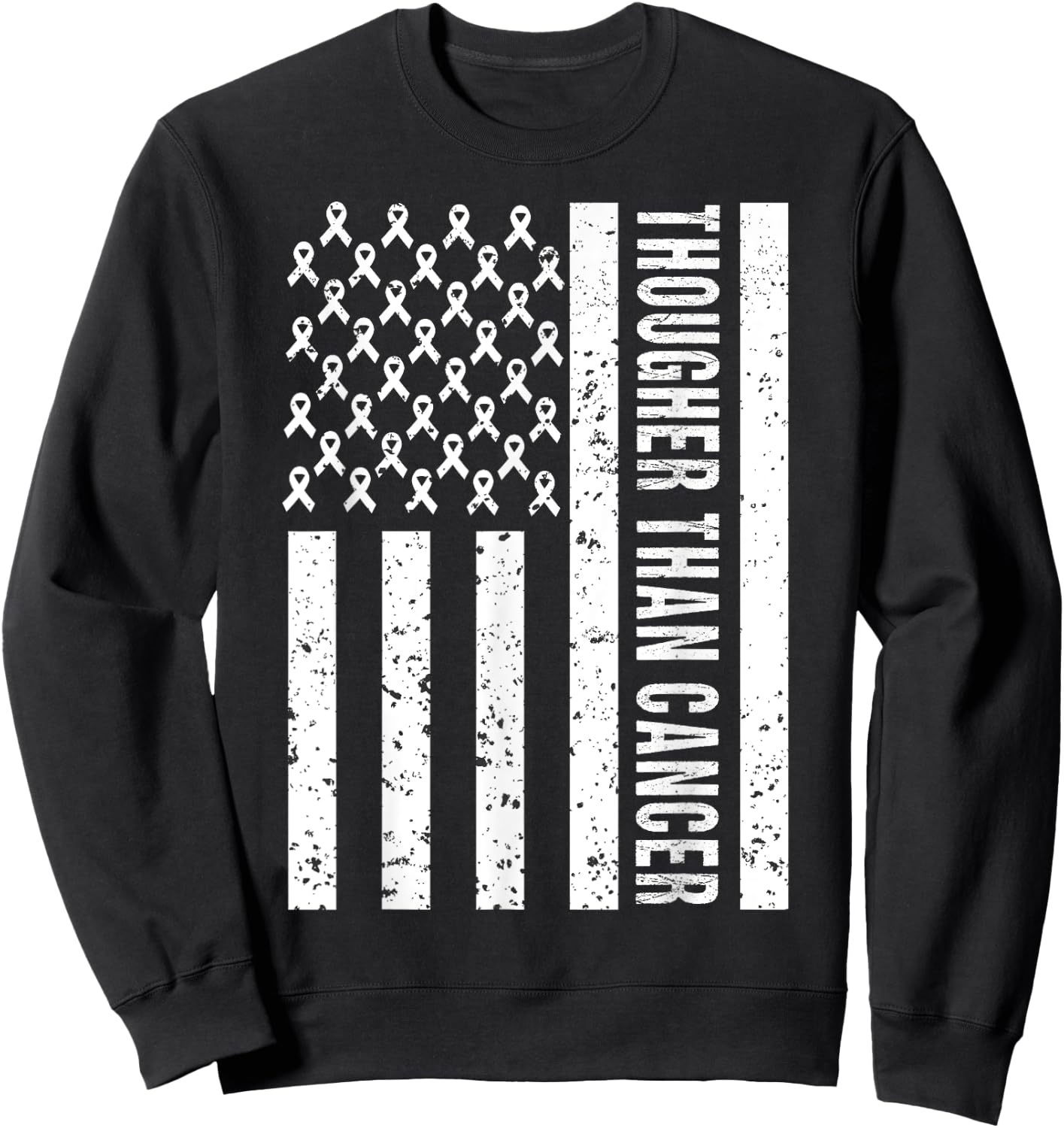 Cancer Survivors Day Shirt Tougher Than Cancer US Flag Cute Sweatshirt - Sweatshirt | Black