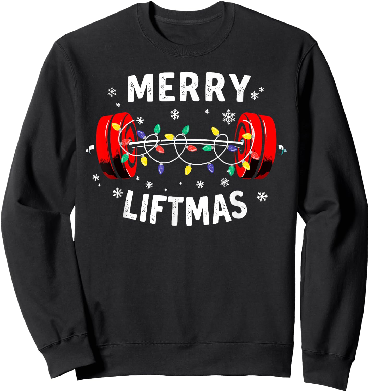 Merry Liftmas Barbell Christmas Tree Lights Weightlifting Sweatshirt - Sweatshirt | Black