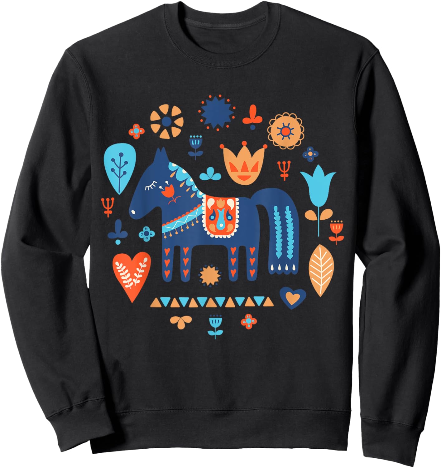 Swedish Dala Horse Dalecarlian Nordic Tradition Sverige Folk Sweatshirt - Sweatshirt | Black