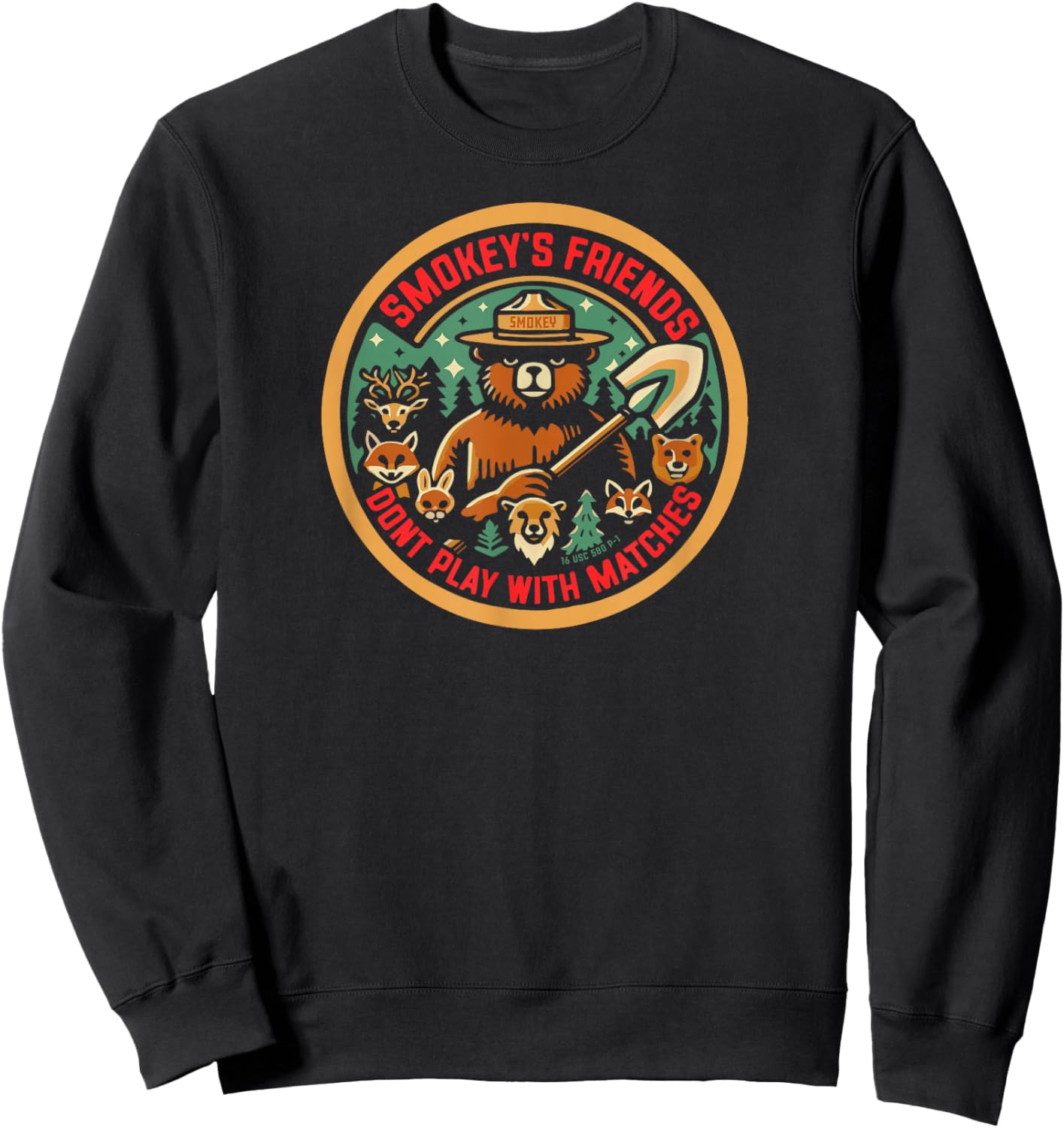 Smokey Bear's Forest Friends Don't Play With Matches Retro Sweatshirt - Sweatshirt | Black